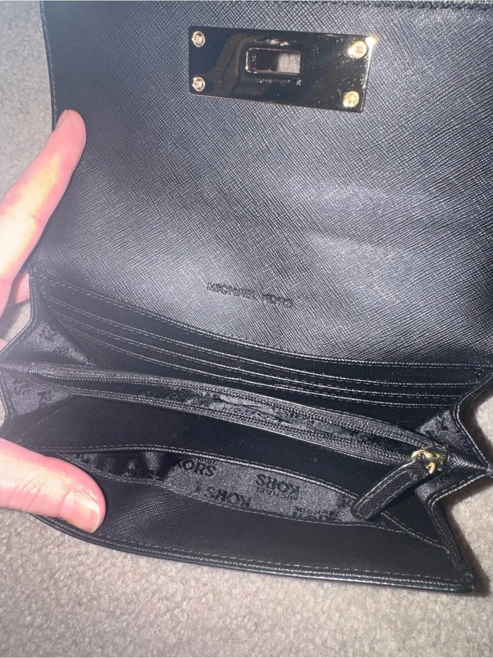 Michael Kors Black Leather Clutch with Gold Hardware